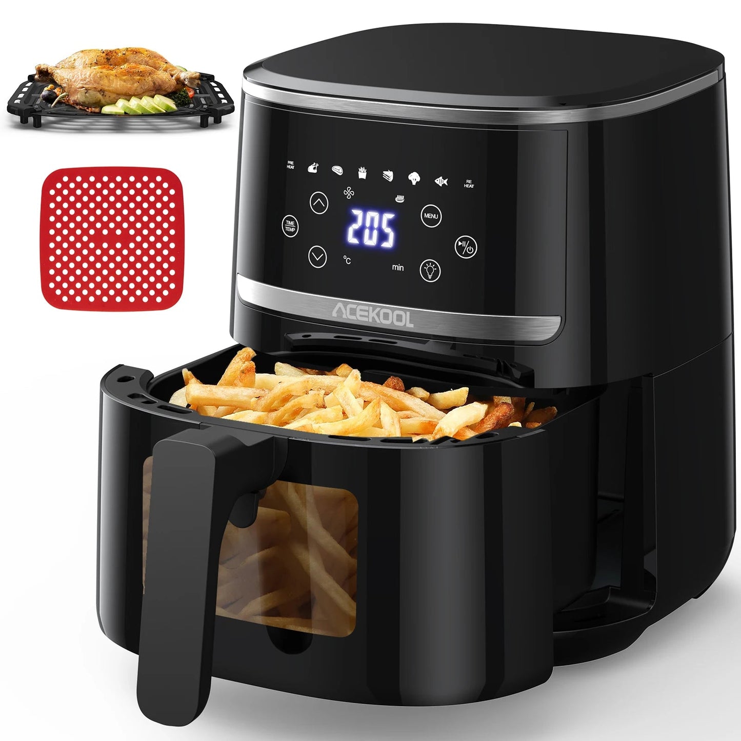 5 Quart Digital Display Air Fryer Toaster Oven Combo with 8 Cooking Presets Oilless Cooker,Visible Window,Dishwasher Safe Basket - Blu Lotus Boutique