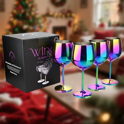 500ml Rainbow Stainless Steel Luxury Wine Glasses Gift Set of 1/2/4 PCS Shatterproof Cocktail Goblets for Parties, Outdoor, Bar - Blu Lotus Boutique