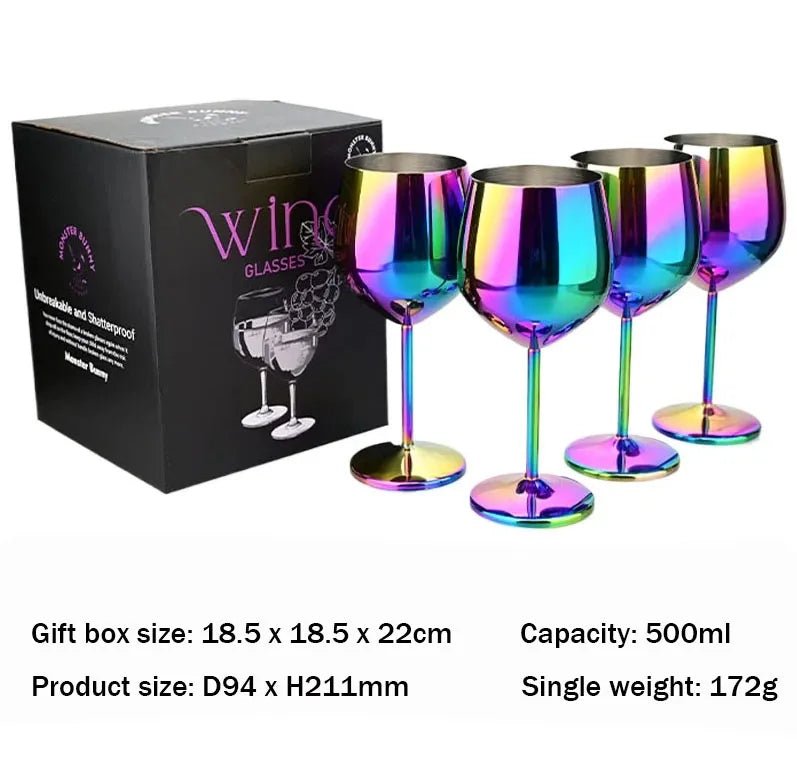 500ml Rainbow Stainless Steel Luxury Wine Glasses Gift Set of 1/2/4 PCS Shatterproof Cocktail Goblets for Parties, Outdoor, Bar - Blu Lotus Boutique
