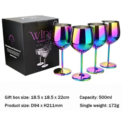 500ml Rainbow Stainless Steel Luxury Wine Glasses Gift Set of 1/2/4 PCS Shatterproof Cocktail Goblets for Parties, Outdoor, Bar - Blu Lotus Boutique