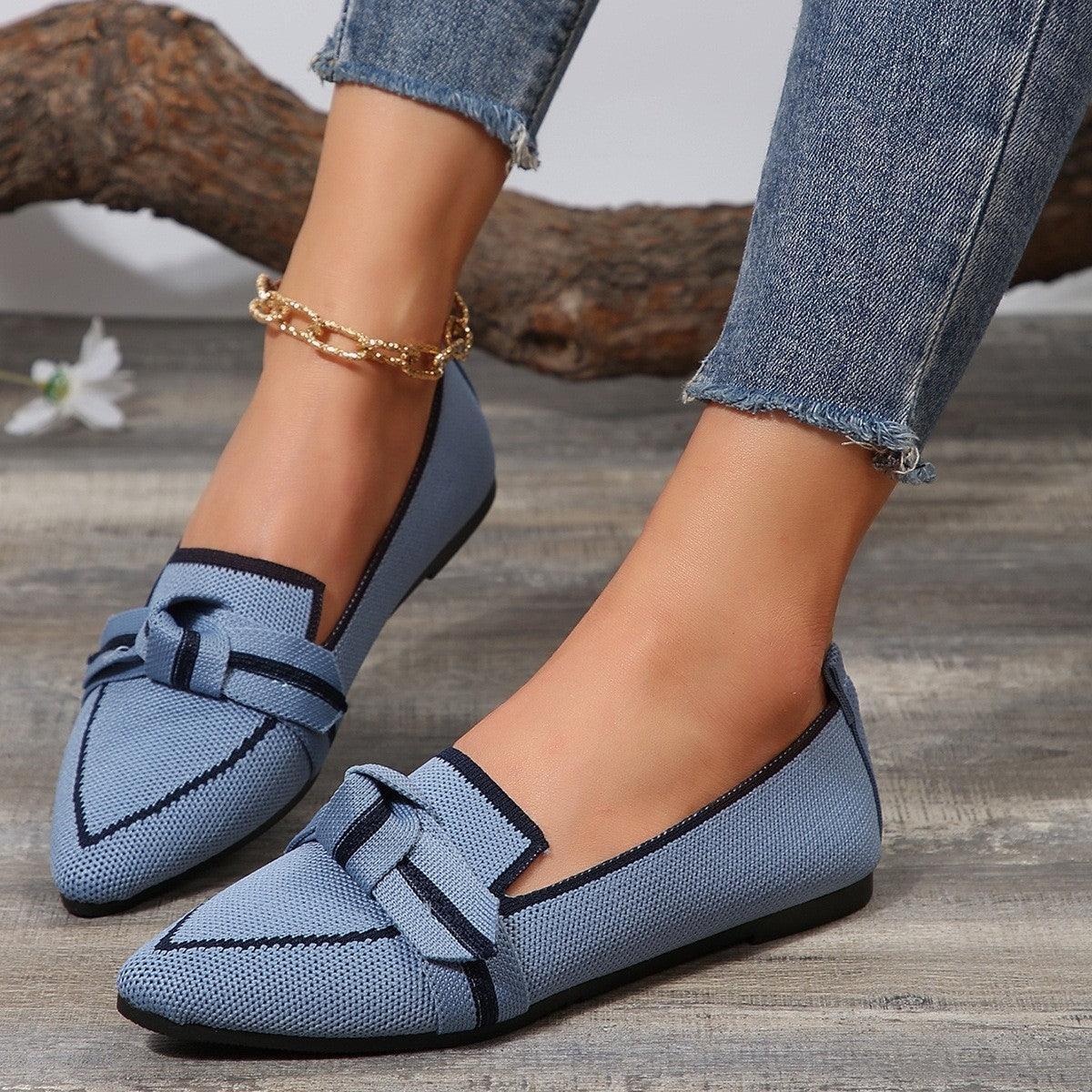 Bow Contrast Trim Point Toe Loafers - Blu Lotus Boutique