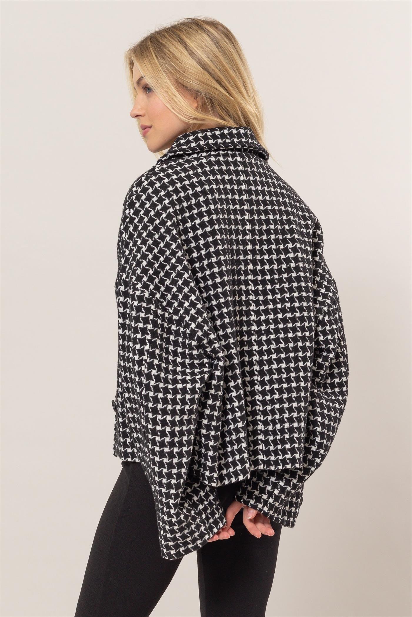 HYFVE Tweed Plaid Button Up Collared Neck Jacket - Blu Lotus Boutique