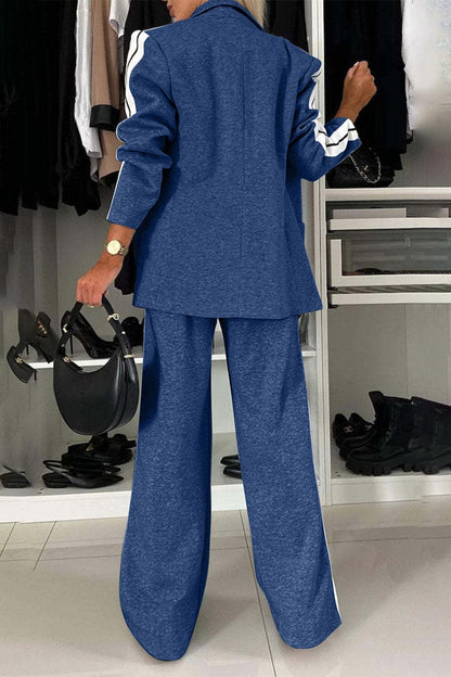 Full Size Contrast Lapel Collar Top and Pants Set - Blu Lotus Boutique