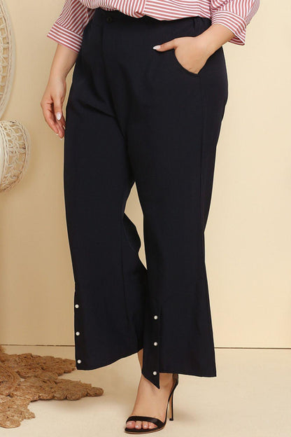 Plus Size Hem Detail Flare Pants - Blu Lotus Boutique