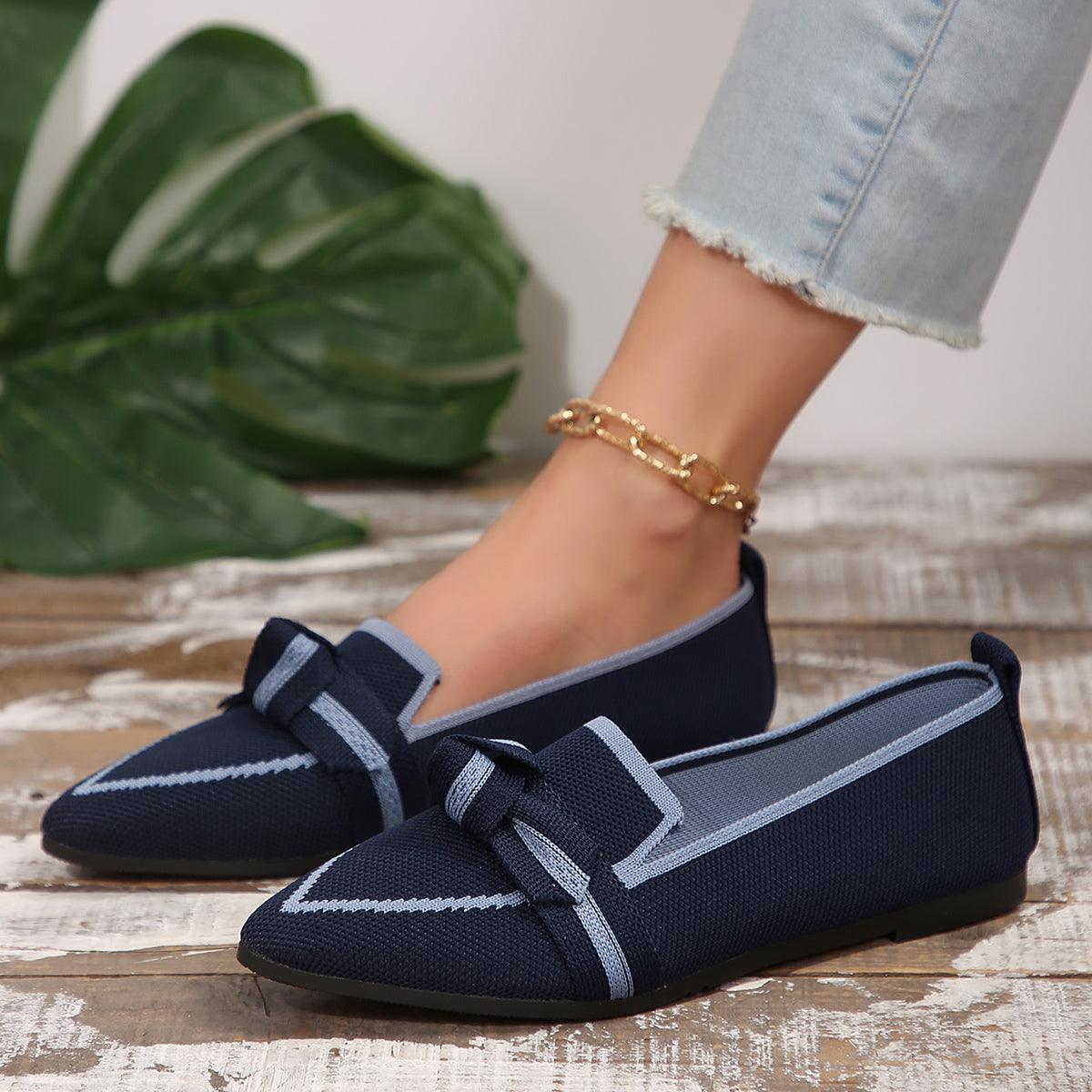 Bow Contrast Trim Point Toe Loafers - Blu Lotus Boutique