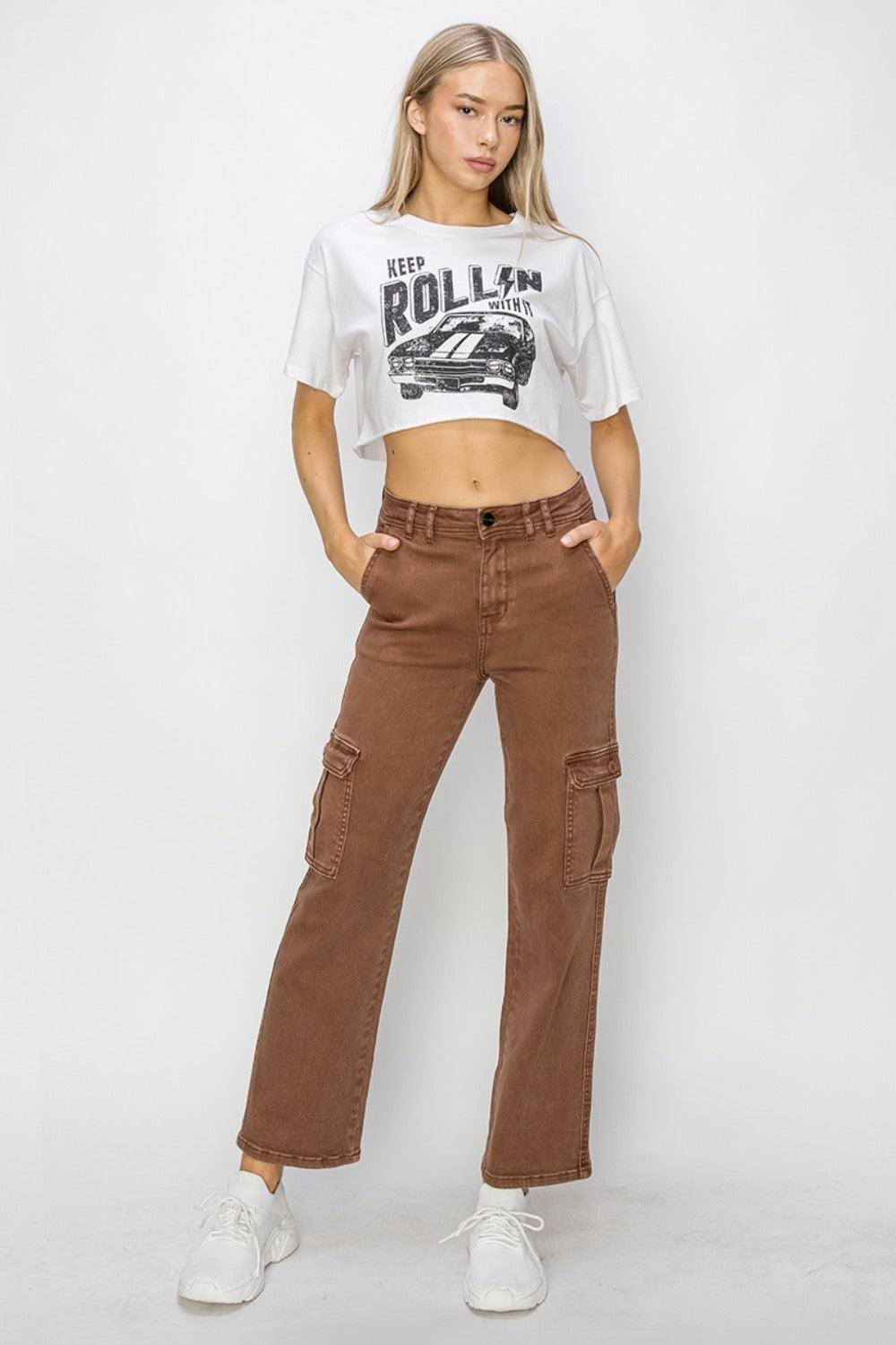 Risen Full Size High Rise Cargo Jeans - Blu Lotus Boutique