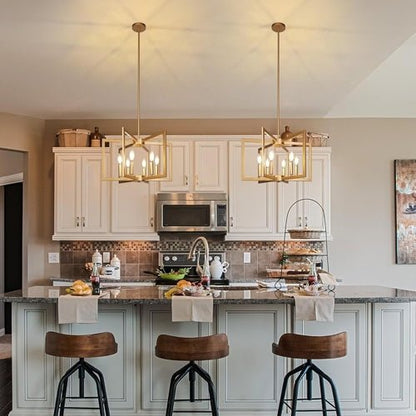 6 - Light Gold Pendant Light, Modern Farmhouse Dining Room Light - Blu Lotus Boutique