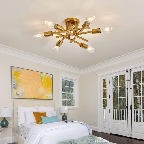 6 - Light Gold Sputnik Chandelier Semi Flush Modern - Blu Lotus Boutique