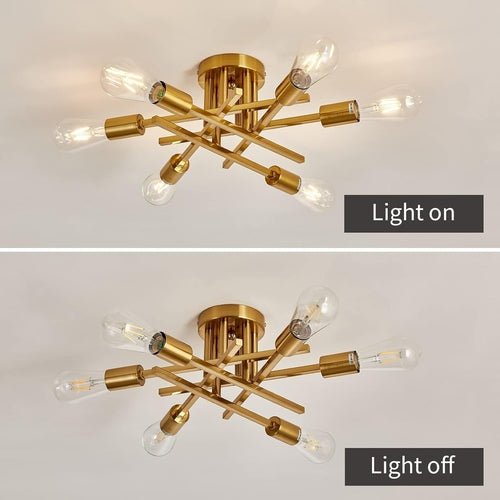 6 - Light Gold Sputnik Chandelier Semi Flush Modern - Blu Lotus Boutique