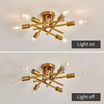 6 - Light Gold Sputnik Chandelier Semi Flush Modern - Blu Lotus Boutique