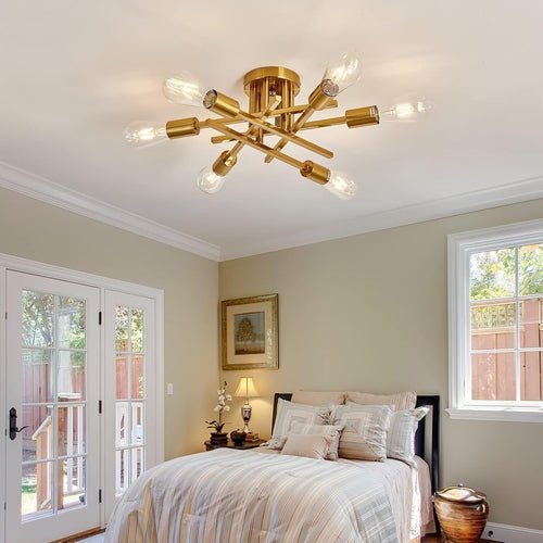 6 - Light Gold Sputnik Chandelier Semi Flush Modern - Blu Lotus Boutique