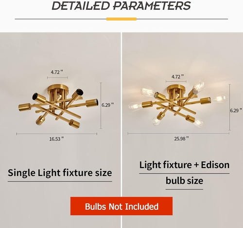 6 - Light Gold Sputnik Chandelier Semi Flush Modern - Blu Lotus Boutique