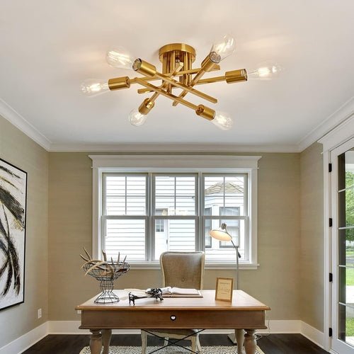 6 - Light Gold Sputnik Chandelier Semi Flush Modern - Blu Lotus Boutique