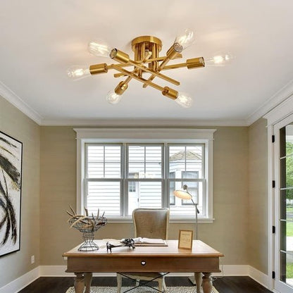 6 - Light Gold Sputnik Chandelier Semi Flush Modern - Blu Lotus Boutique