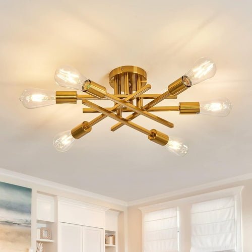 6 - Light Gold Sputnik Chandelier Semi Flush Modern - Blu Lotus Boutique