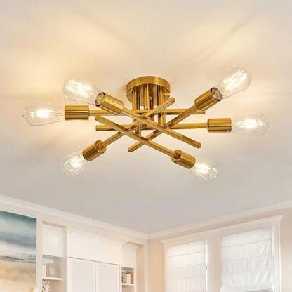 6 - Light Gold Sputnik Chandelier Semi Flush Modern - Blu Lotus Boutique