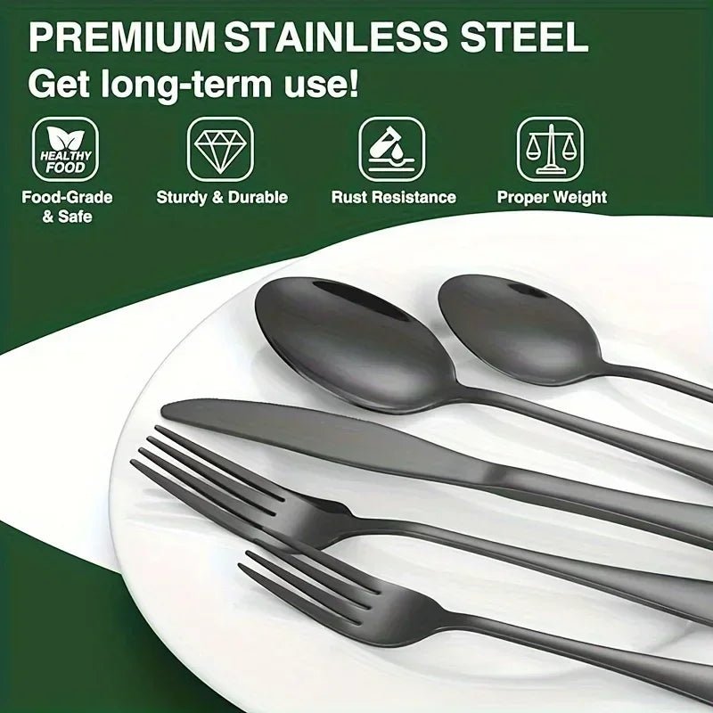60 Pieces Cutlery Set with Drawer Storage Box Including Knives, Forks Spoons Dishwasher Safe Suitable Dinnerware Set - Blu Lotus Boutique