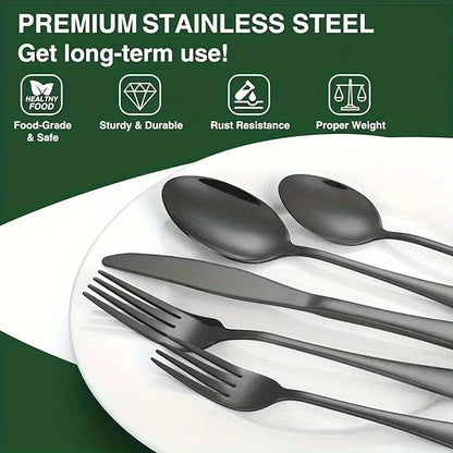 60 Pieces Cutlery Set with Drawer Storage Box Including Knives, Forks Spoons Dishwasher Safe Suitable Dinnerware Set - Blu Lotus Boutique