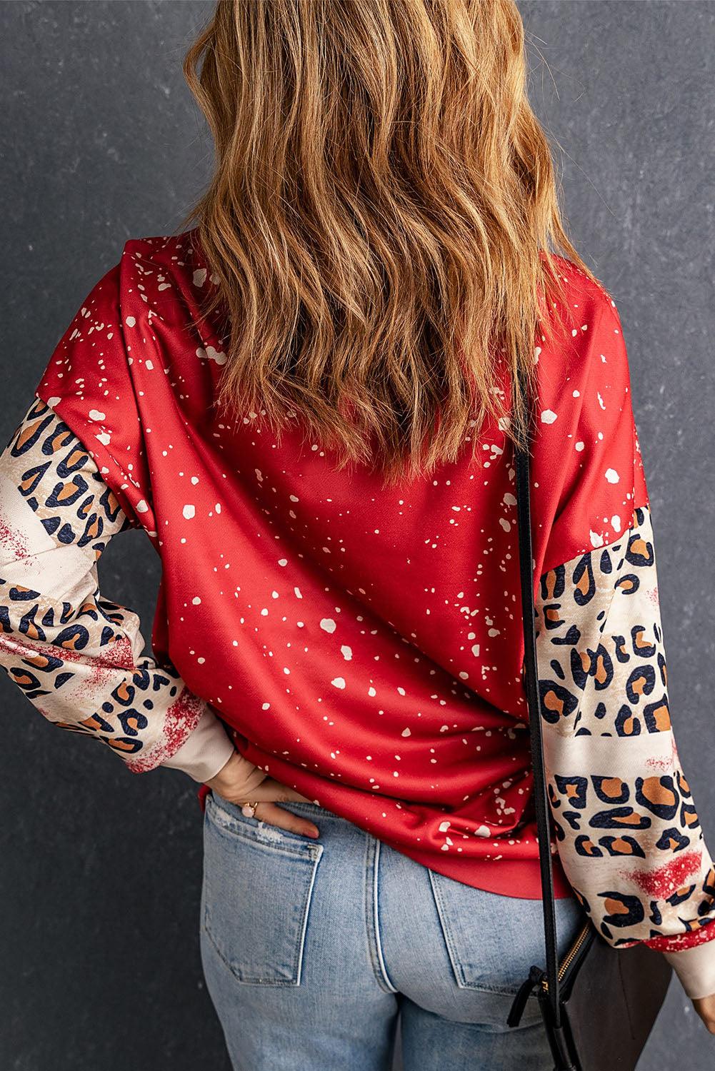 Leopard Round Neck Dropped Shoulder Sweatshirt - Blu Lotus Boutique