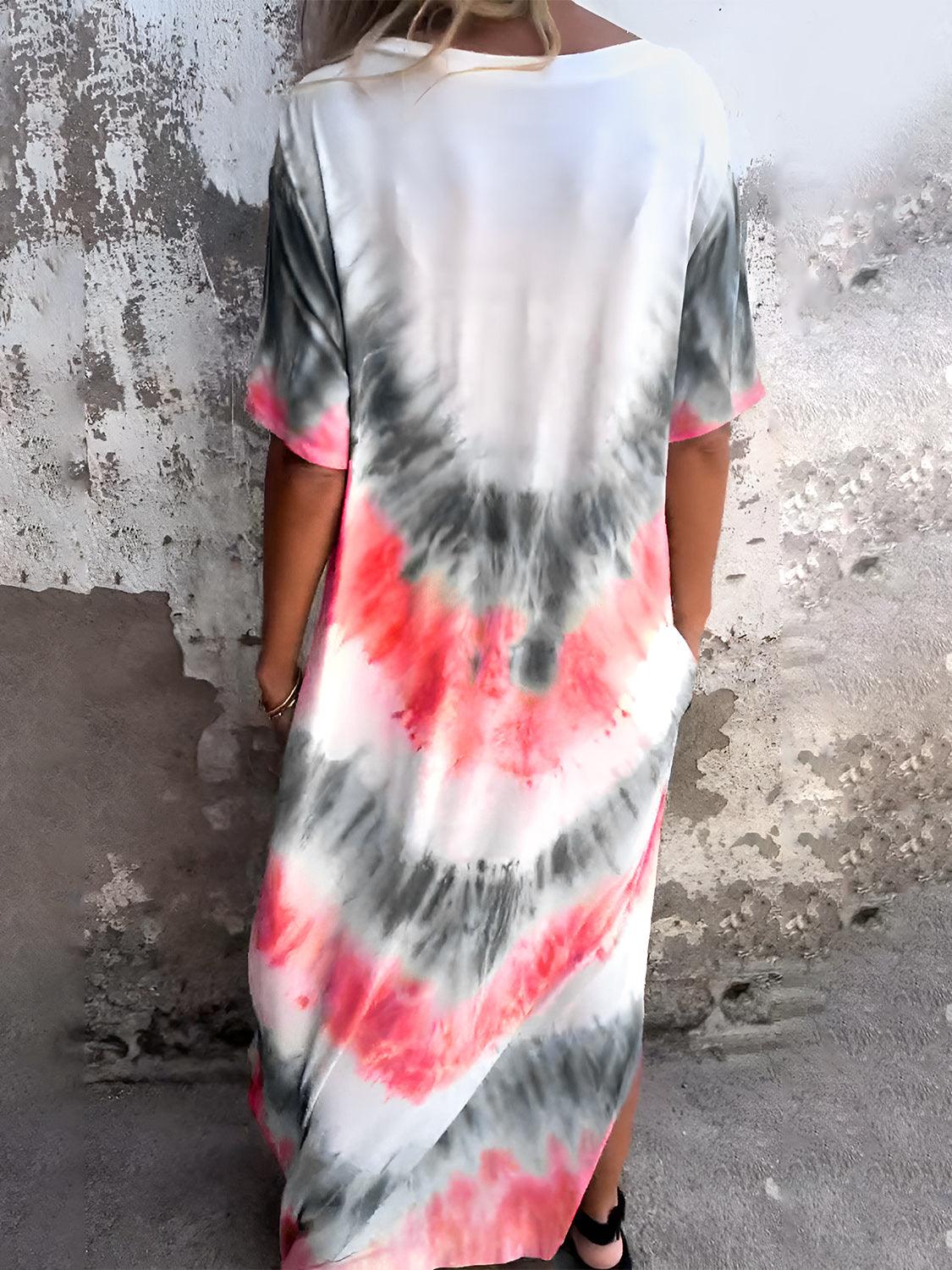 Full Size Pocketed Tie-Dye Short Sleeve Dress - Blu Lotus Boutique