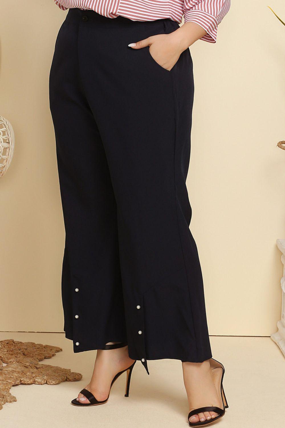 Plus Size Hem Detail Flare Pants - Blu Lotus Boutique