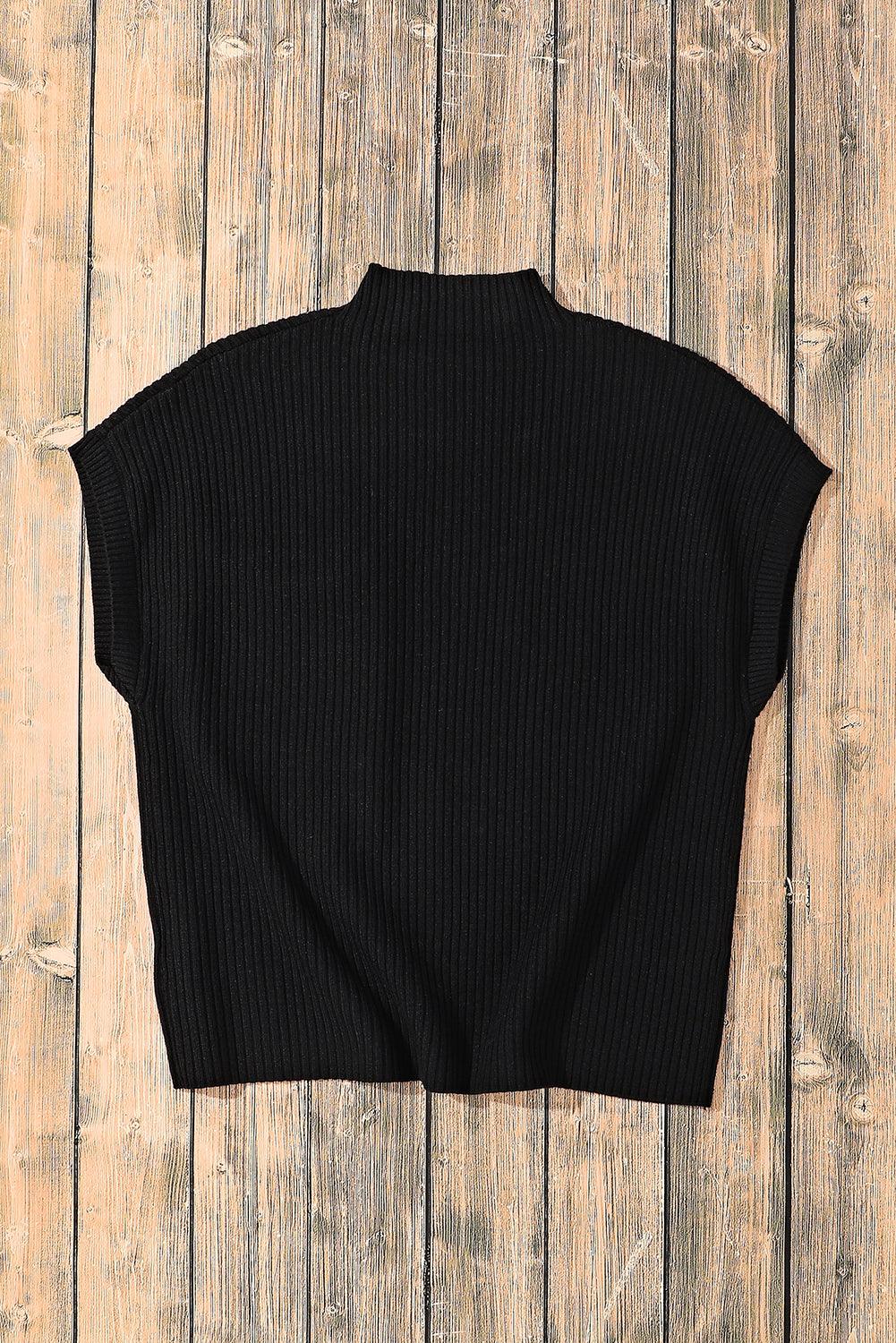 Black Patch Pocket Ribbed Knit Short Sleeve Sweater - Blu Lotus Boutique