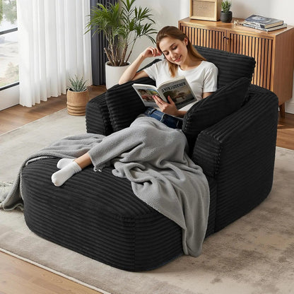 "65" Corduroy Boneless Sofa - Luxurious Oversized Chaise Lounge with Deep Seat, Reading/Sleeper Chair for Living Room" - Blu Lotus Boutique