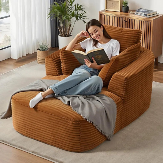"65" Corduroy Boneless Sofa - Luxurious Oversized Chaise Lounge with Deep Seat, Reading/Sleeper Chair for Living Room" - Blu Lotus Boutique