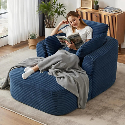 "65" Corduroy Boneless Sofa - Luxurious Oversized Chaise Lounge with Deep Seat, Reading/Sleeper Chair for Living Room" - Blu Lotus Boutique