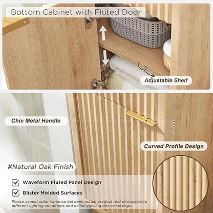 68"Tall Bathroom Narrow Storage Cabinet with Adjustable Shelf, Drawer & Faux Marble Top, Curved Profile Linen Tower for Bathroom - Blu Lotus Boutique