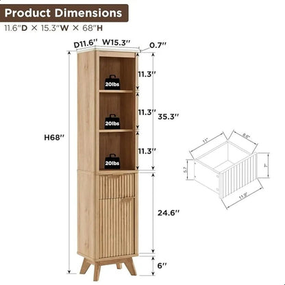 68"Tall Bathroom Narrow Storage Cabinet with Adjustable Shelf, Drawer & Faux Marble Top, Curved Profile Linen Tower for Bathroom - Blu Lotus Boutique