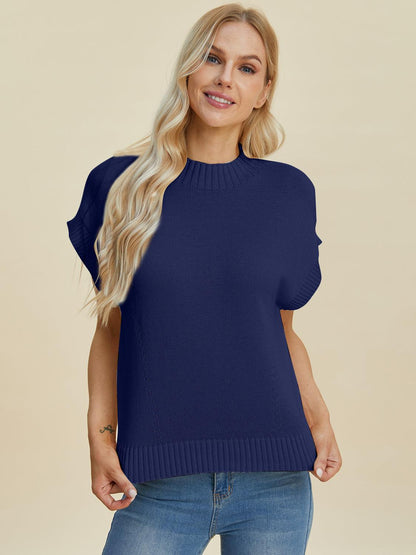 Double Take Full Size Mock Neck Short Sleeve Sweater - Blu Lotus Boutique