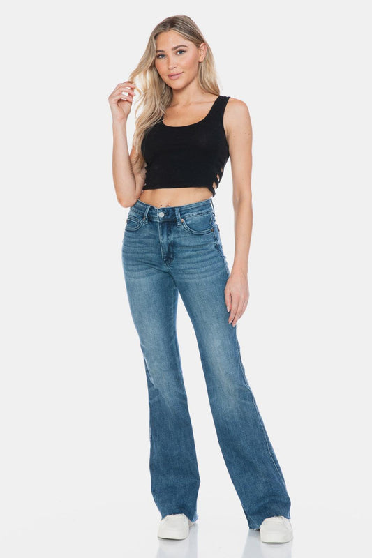 Judy Blue Full Size Tummy Control Cut Hem Flare Jeans - Blu Lotus Boutique