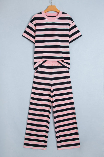 Stripe Short Sleeve Tee & Wide Leg Pants Set