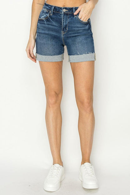 RISEN High Rise Cuffed Denim Shorts - Blu Lotus Boutique