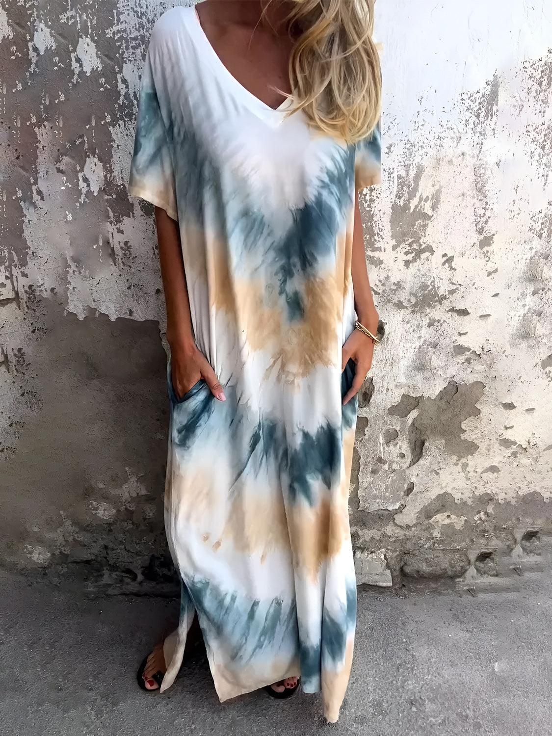 Full Size Pocketed Tie-Dye Short Sleeve Dress - Blu Lotus Boutique