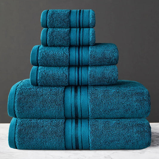 6pcs Cotton Bath Towel Set | 2 Bath Towels, 2 Hand Towels, 2 Washcloths | Soft, Moisture - Absorbing | Bathroom Supplies. - Blu Lotus Boutique