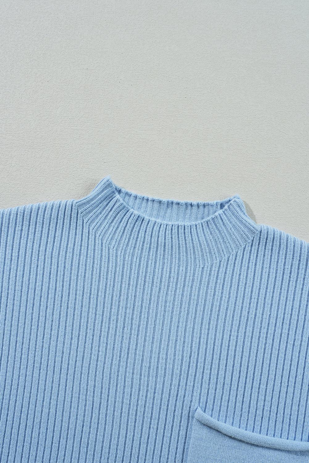 Oatmeal Patch Pocket Ribbed Knit Short Sleeve Sweater - Blu Lotus Boutique