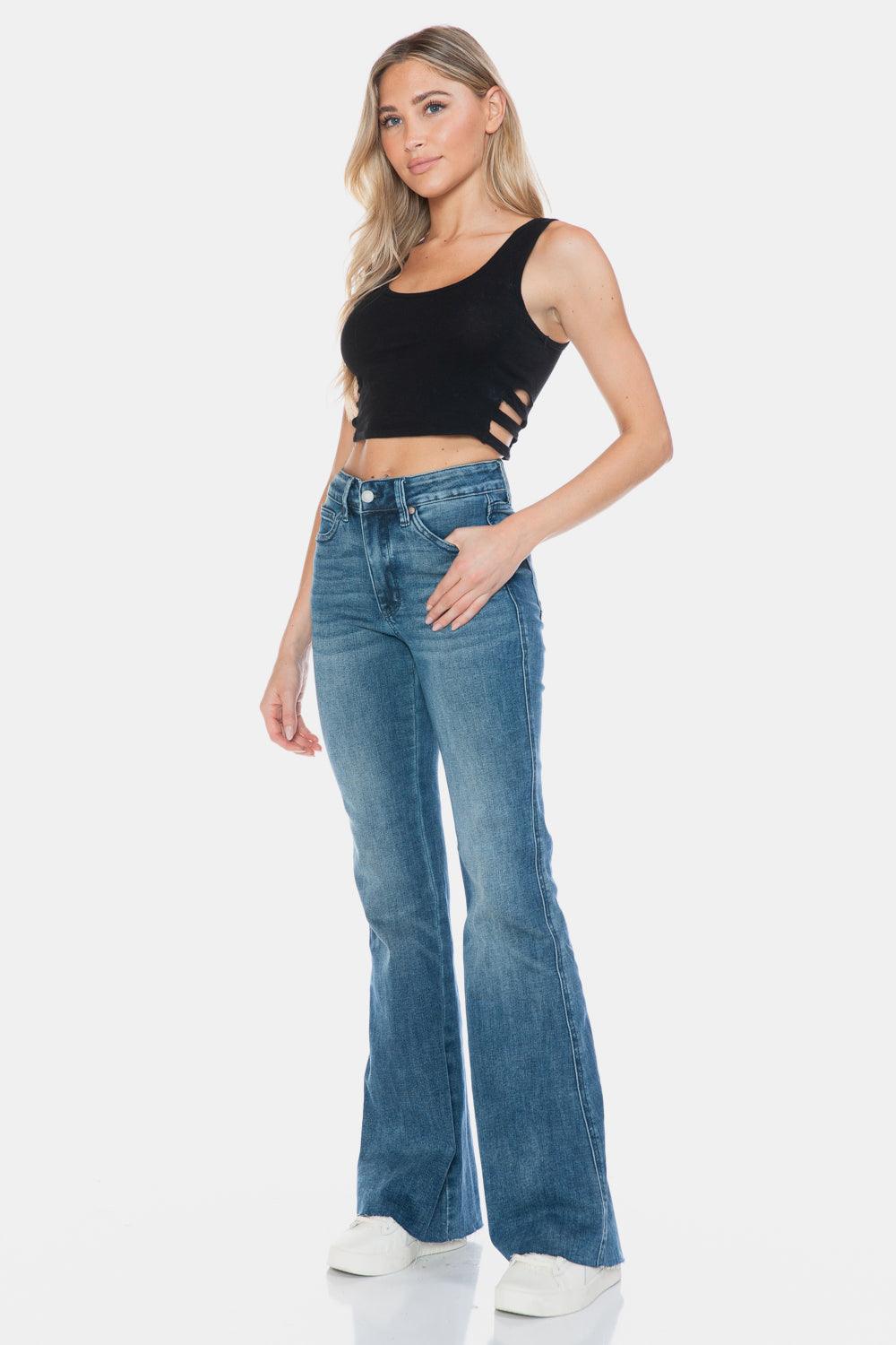 Judy Blue Full Size Tummy Control Cut Hem Flare Jeans - Blu Lotus Boutique