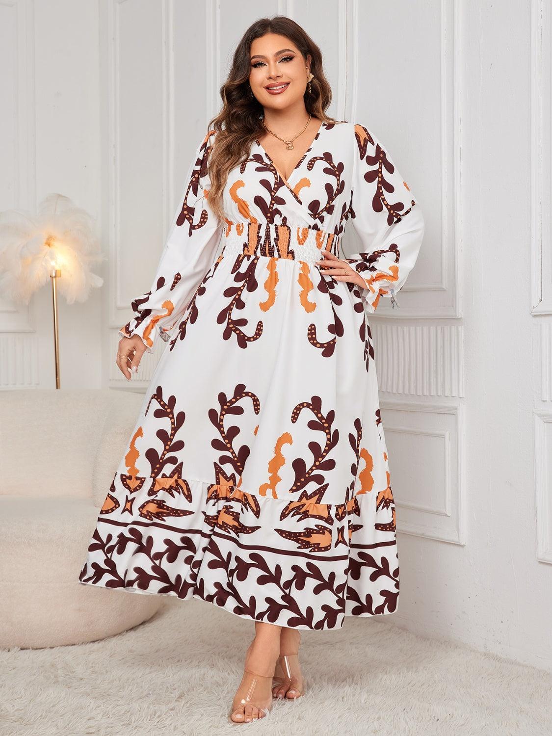 Honey Plus Size Printed Surplice Flounce Sleeve Dress - Blu Lotus Boutique