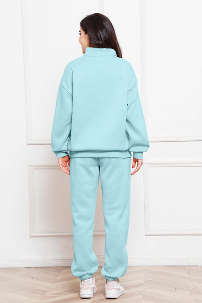 Half Zip Long Sleeve Sweatshirt and Pants Set - Blu Lotus Boutique