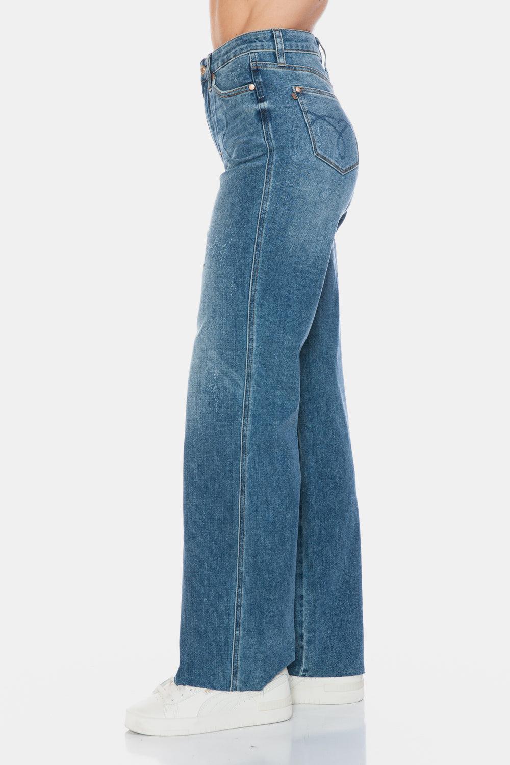 Judy Blue Full Size Tummy Control Cut Raw Hem Straight Jeans - Blu Lotus Boutique