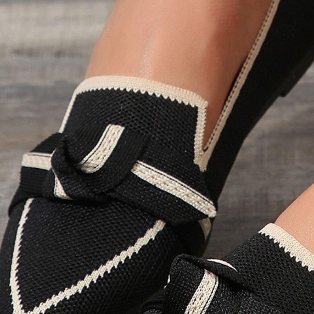 Bow Contrast Trim Point Toe Loafers - Blu Lotus Boutique