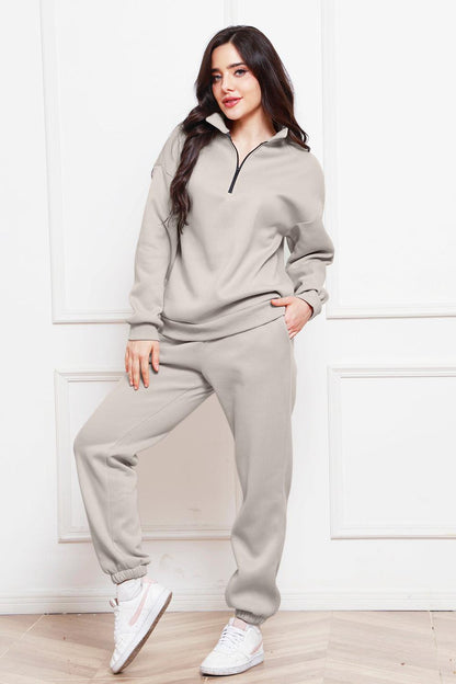 Half Zip Long Sleeve Sweatshirt and Pants Set - Blu Lotus Boutique