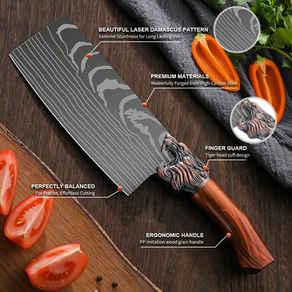 8 - Piece Set of Professional Hand - Forged Kitchen Chef Knives + Knife Holder Multi - Purpose Knife, Bone Removal KnifeKitchen ScissorsUltra - Sharp Bone ScissorsFish Knife and Butcher Knife Suitable for Cooking and Cutting - Blu Lotus Boutique