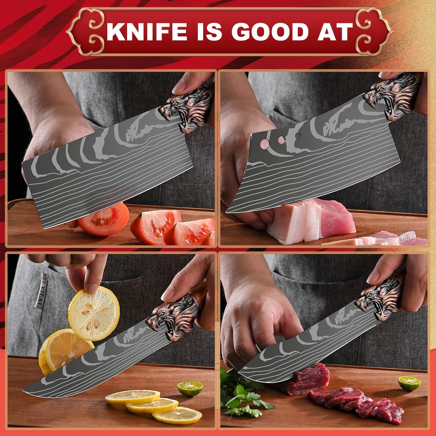 8 - Piece Set of Professional Hand - Forged Kitchen Chef Knives + Knife Holder Multi - Purpose Knife, Bone Removal KnifeKitchen ScissorsUltra - Sharp Bone ScissorsFish Knife and Butcher Knife Suitable for Cooking and Cutting - Blu Lotus Boutique