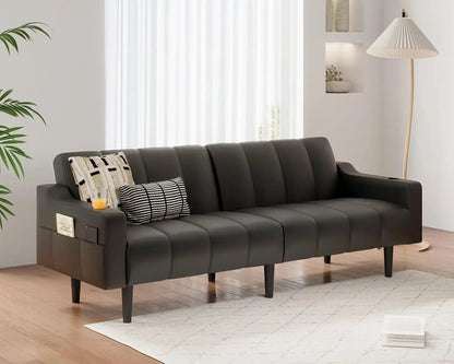"80" Faux Leather Futon - Adjustable Backrest Sleeper, Convertible Loveseat for Living Room/Apartment" - Blu Lotus Boutique