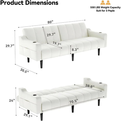 "80" Faux Leather Futon - Adjustable Backrest Sleeper, Convertible Loveseat for Living Room/Apartment" - Blu Lotus Boutique