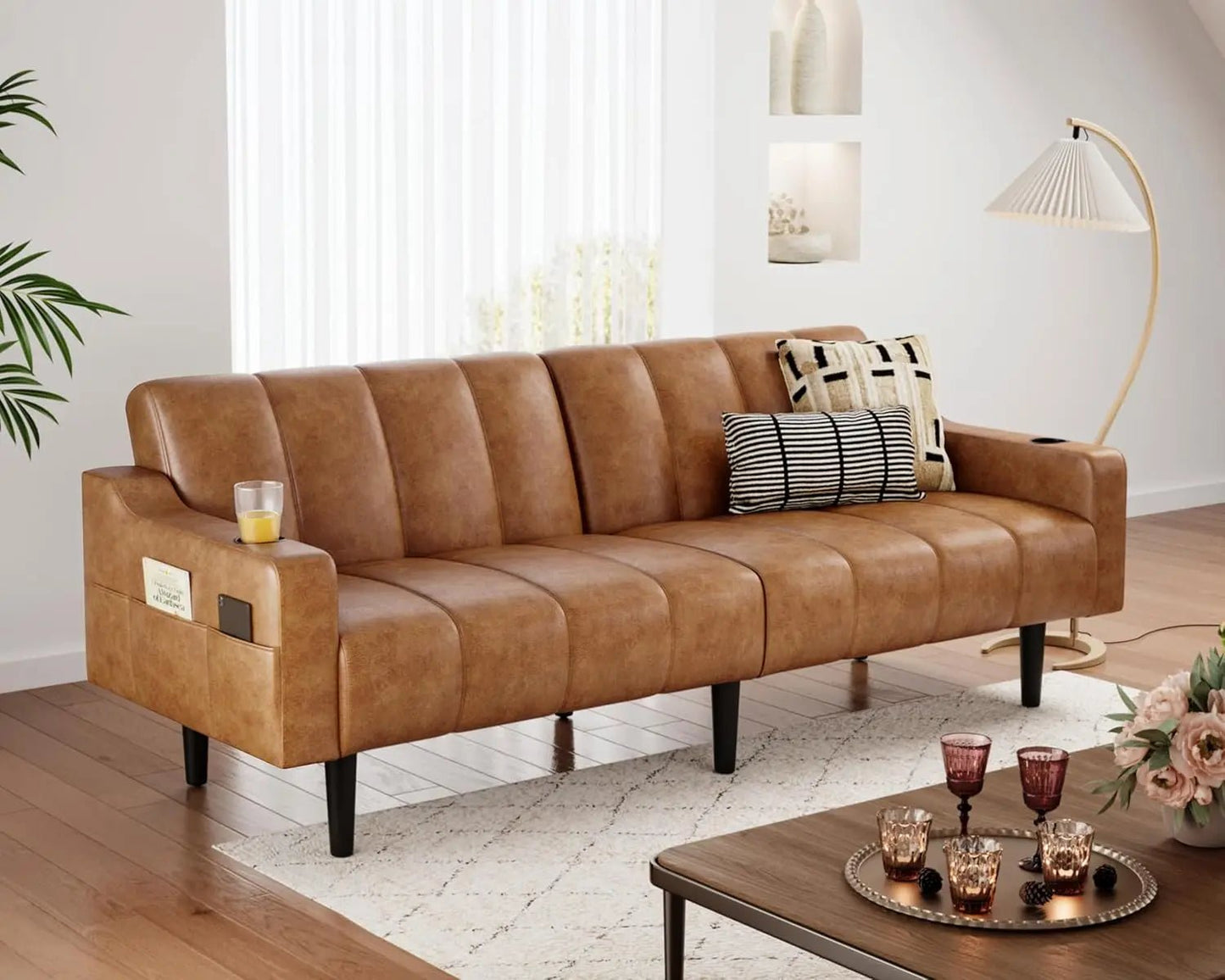 "80" Faux Leather Futon - Adjustable Backrest Sleeper, Convertible Loveseat for Living Room/Apartment" - Blu Lotus Boutique