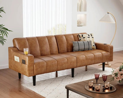 "80" Faux Leather Futon - Adjustable Backrest Sleeper, Convertible Loveseat for Living Room/Apartment" - Blu Lotus Boutique